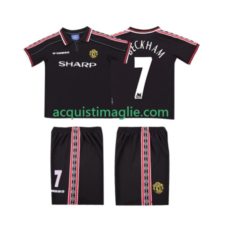 Divisa di Calcio Manchester United Beckham 7 1999 Retro Bambino Trasferta 1998
